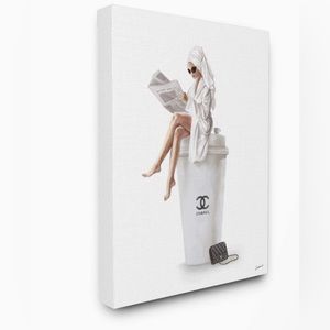 Fashion‎ Wall Decor Canvas Print. Chic Fashion Women. Coffee Cup. White Chanel